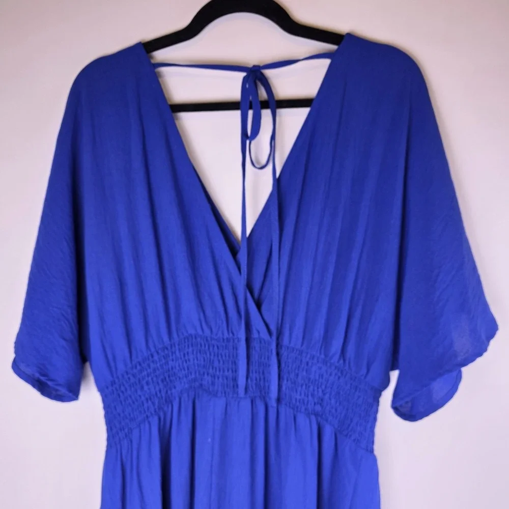 ODDY‎ Royal Blue Maxi Dress 1XL Plus Size Empire Waist Flowy Beach Resort NWT